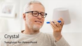  Presentation with recorder - PPT theme having senior man using voice command background and a mint green colored foreground