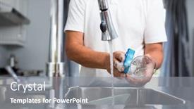  Presentation with modern color - PPT theme with senior-man-washing-dishes background and a gray colored foreground
