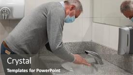  Presentation with public - Presentation design having senior-man-washing-his-hands background and a gray colored foreground