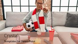  Presentation with football - Slide set enhanced with senior-man-watching-football-holding background and a  colored foreground