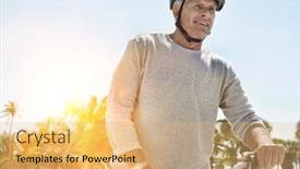  Presentation with bicycle - Colorful theme enhanced with senior-man-wearing-helmet-riding backdrop and a yellow colored foreground