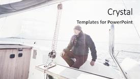  Presentation with cockpit - Cool new PPT theme with senior man wearing jacket scarf and hat sitting on yacht cockpit and enjoying perfect autumn day under sails - sailing holidays concept backdrop and a white colored foreground