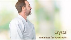  Presentation with man in nature - Amazing slide set having senior man wearing kimono uniform backdrop and a soft green colored foreground