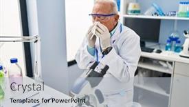  Presentation with scientist - Slide set consisting of senior-man-wearing-scientist-uniform background and a light gray colored foreground