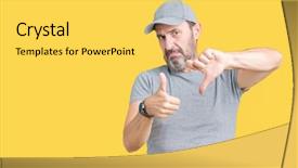  Presentation with conflict - Theme having senior man wearing sport cap background and a yellow colored foreground