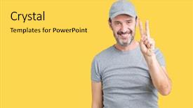  Presentation with wearing swimming goggles and cap - Cool new presentation theme with senior man wearing sport cap backdrop and a yellow colored foreground