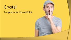  Presentation with secret - PPT theme enhanced with senior man wearing sport cap background and a  colored foreground