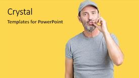  Presentation with wearing swimming goggles and cap - Beautiful PPT theme featuring senior man wearing sport cap backdrop and a yellow colored foreground