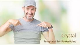  Presentation with sport - Theme featuring senior man wearing sport cap background and a soft green colored foreground