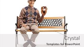  Presentation with man sitting bench - PPT theme enhanced with senior-man-with-a-baseball background and a light gray colored foreground