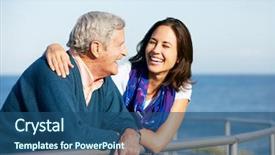  Presentation with railing - Audience pleasing presentation theme consisting of senior man with adult daughter backdrop and a ocean colored foreground