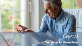  Presentation with arthritis - Cool new slide deck with senior-man-with-arthritis-rubbing backdrop and a teal colored foreground