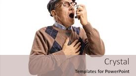  Presentation with asthma - Audience pleasing PPT layouts consisting of senior man with asthma using an inhaler isolated on white background backdrop and a coral colored foreground