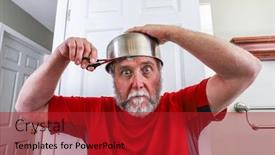  Presentation with beard - Slides having senior-man-with-beard-cutting background and a crimson colored foreground