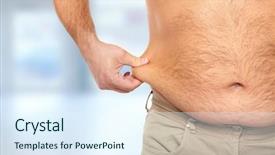  Presentation with obesity - Slide set with senior man with big fat background and a sky blue colored foreground