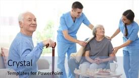  Presentation with cane - Cool new PPT theme with senior man with cane sitting backdrop and a light blue colored foreground