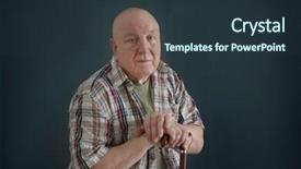  Presentation with poverty - Audience pleasing PPT layouts consisting of senior man with cane backdrop and a tawny brown colored foreground