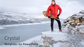  Presentation with mountain lake - Colorful presentation design enhanced with senior-man-with-classic-huron backdrop and a light blue colored foreground