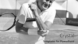  Presentation with tennis elbow - Amazing PPT theme having matchday - senior man with elbow pain backdrop and a light gray colored foreground