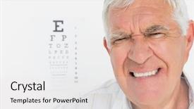  Presentation with eye medical - Beautiful slide set featuring senior man with eye chart backdrop and a  colored foreground