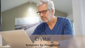  Presentation with smart connected environment - Presentation design with senior-man-with-eyeglasses-connected background and a coral colored foreground