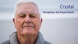  Presentation with blue eyes technology close up - Presentation design with senior man with eyes closed background and a sky blue colored foreground