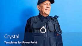  Presentation with police police - Audience pleasing slide set consisting of senior-man-with-grey-hair backdrop and a ocean colored foreground