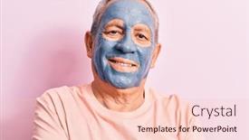  Presentation with face mask - Cool new PPT theme with senior-man-with-grey-hair backdrop and a lemonade colored foreground