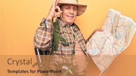  Presentation with friendly - Theme having senior-man-with-grey-hair background and a coral colored foreground