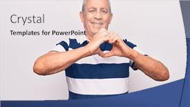  Presentation with polo - Amazing presentation design having senior-man-with-grey-hair backdrop and a sky blue colored foreground