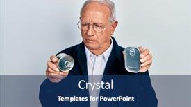  Presentation with canned food - Slide deck featuring senior-man-with-grey-hair background and a  colored foreground