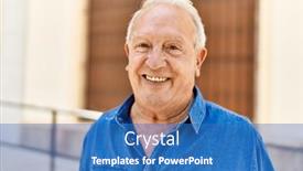  Presentation with happy retirement - Theme having senior-man-with-grey-hair background and a teal colored foreground