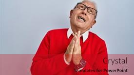  Presentation with praying hands - Presentation theme with senior-man-with-grey-hair background and a crimson colored foreground