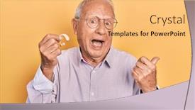  Presentation with hearing aid - Presentation theme with senior-man-with-grey-hair background and a yellow colored foreground