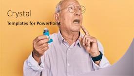  Presentation with medical hand - Slide deck with senior-man-with-grey-hair background and a yellow colored foreground