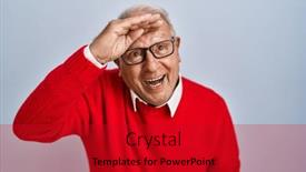  Presentation with far away - Slide set with senior-man-with-grey-hair background and a crimson colored foreground