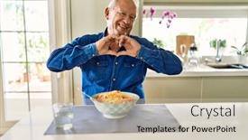  Presentation with hands the shape of a heart - Presentation theme having senior-man-with-grey-hair background and a  colored foreground