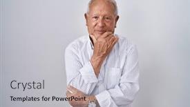  Presentation with hair - Presentation theme featuring senior-man-with-grey-hair background and a light gray colored foreground