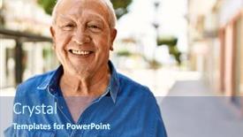  Presentation with happy retirement - Presentation having senior-man-with-grey-hair background and a ocean colored foreground