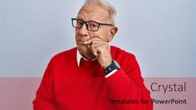  Presentation with lips mouth - Slide set enhanced with senior-man-with-grey-hair background and a crimson colored foreground