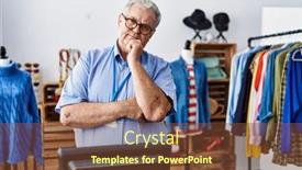  Presentation with manager thinking - Slides enhanced with senior-man-with-grey-hair background and a tawny brown colored foreground