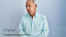  Presentation with air blue aircraft - PPT theme having senior-man-with-grey-hair background and a light blue colored foreground