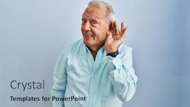  Presentation with hair - Presentation design with senior-man-with-grey-hair background and a light blue colored foreground