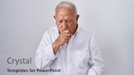  Presentation with senior care - PPT theme having senior-man-with-grey-hair background and a light gray colored foreground