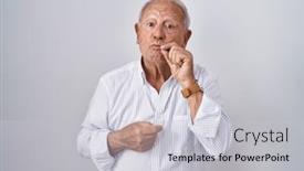  Presentation with lips mouth - Presentation theme with senior-man-with-grey-hair background and a light gray colored foreground