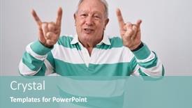  Presentation with rock music - Slide set with senior-man-with-grey-hair background and a seafoam green colored foreground