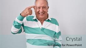  Presentation with thought - Slides consisting of senior-man-with-grey-hair background and a light blue colored foreground