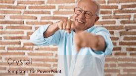  Presentation with violence - PPT layouts having senior-man-with-grey-hair background and a soft green colored foreground