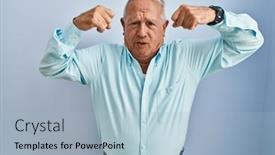  Presentation with senior fitness - PPT layouts having senior-man-with-grey-hair background and a light blue colored foreground