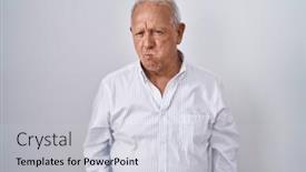  Presentation with puffing - PPT theme having senior-man-with-grey-hair background and a light gray colored foreground